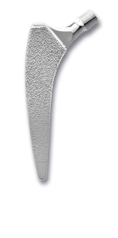 Femoral stem with porous titanium lattice section and polished neck