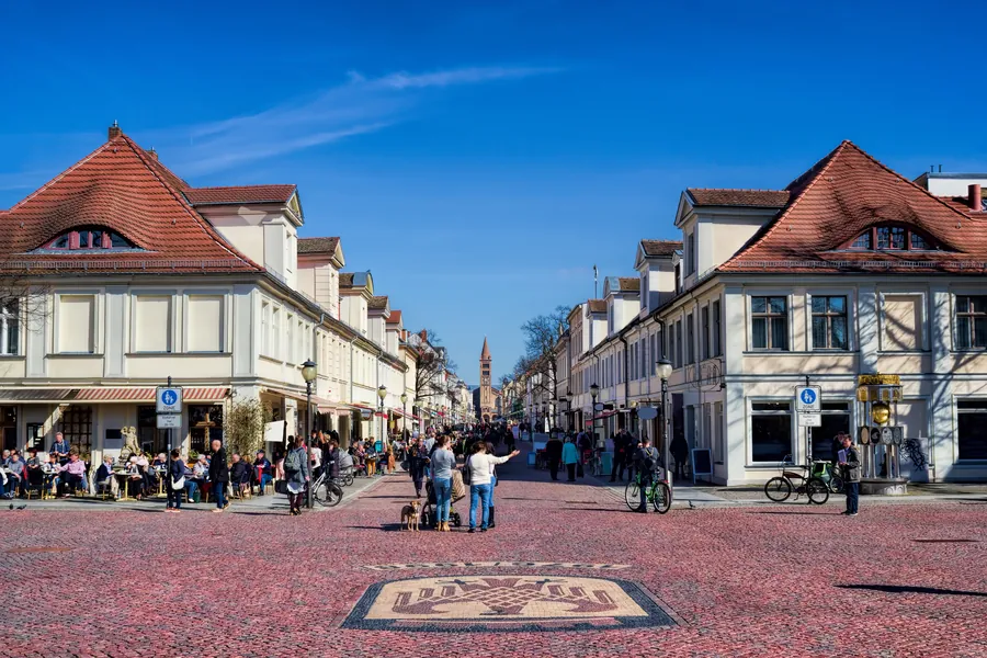 The historic pedestrian centre of Potsdam with cafés and people
